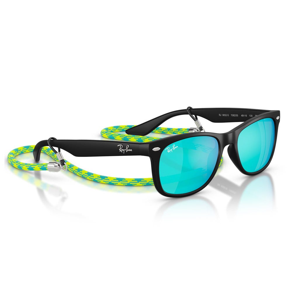 New Wayfarer Kids Polished Black Light Green Blue Mirror