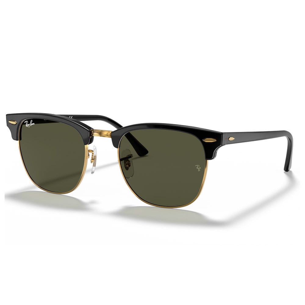 RB3016 Clubmaster Classic Polished Black Gold Green G-15