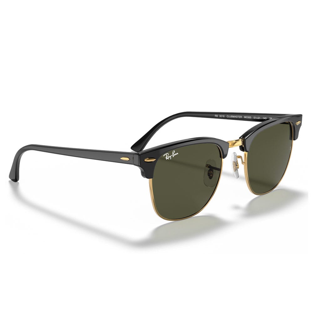 RB3016 Clubmaster Classic Polished Black Gold Green G-15