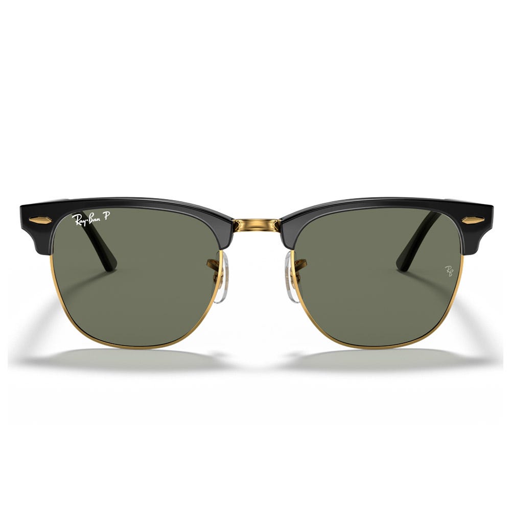 RB3016 Clubmaster Classic Polished Black Gold Green G-15 Polar