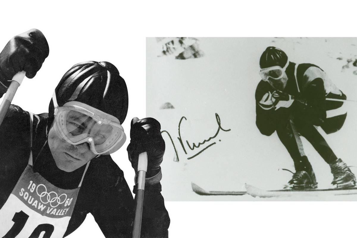 Jean Vuarnet mit seinen Skilynx-Brillen bei den Olympischen Spielen 1960